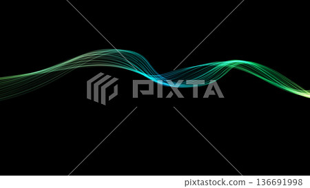綠色/藍色波浪背景線黑色背景PowerPoint背景 136691998