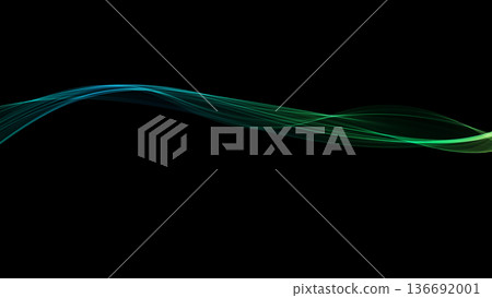 綠色/藍色波浪背景線黑色背景PowerPoint背景 136692001