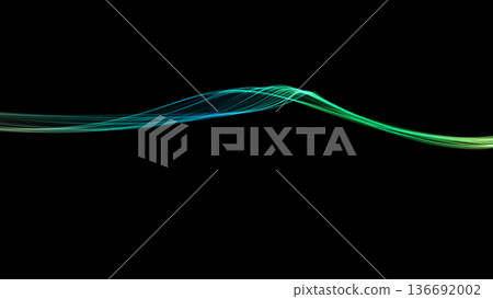 綠色/藍色波浪背景線黑色背景PowerPoint背景 136692002