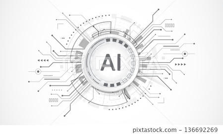 Artificial intelligence chipset on circuit board in futuristic concept technology artwork for web, banner, card, cover. Vector illustration 136692269