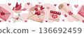 Seamless Valentines Day Border With Love Letter Envelope, Hearts And Bird In Flat Style. Repeating Romantic Message Pattern For Washi Tape, Piping, Textile, Gift Wrap, Wallpaper And Craft 136692459