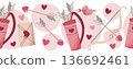 Seamless Valentines Day Border With Cupids Quiver, Arrows And Bow In Flat Style. Repeating Arrow And Heart Pattern For Washi Tape, Piping, Textile, Gift Wrap, Wallpaper And Craft Projects. 136692461