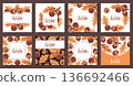 Set of Square Cards with acorns and oak leaves in the flat design. Perfect for Autumn Greeting Cards, Thanksgiving Party Posters, Social Media Banners, Product Packaging Labels, Website Decor Set of Square Cards with acorns and oak leaves in the flat design. Perfect for Autumn Greeting Cards, Thanksgiving Party Posters, Social Media Banners, Product Packaging Labels, Website Decor 136692466
