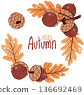 Acorn and Oak Leaf Frame in Flat Style. Ideal for Thanksgiving Invitations, Autumn Festival Posters, Seasonal Social Media Graphics, Food Product Labels and Home Decor Prints Acorn and Oak Leaf Frame in Flat Style. Ideal for Thanksgiving Invitations, Autumn Festival Posters, Seasonal Social Media Graphics, Food Product Labels and Home Decor Prints 136692469