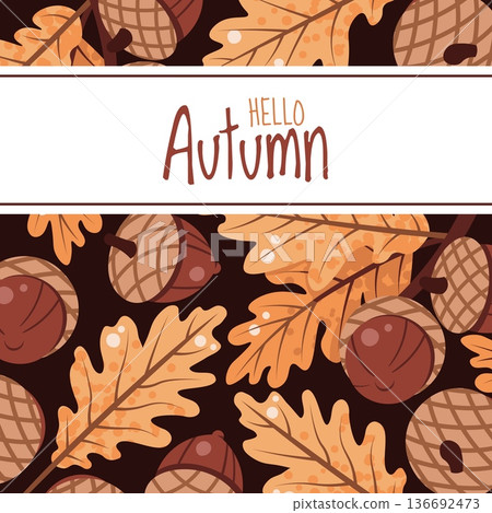 Square Background with Acorns in Flat Style for Card Design, Poster Layouts, Social Media Stories, Label Mockups and Thanksgiving Branding Materials 136692473