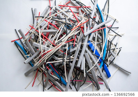 VVF cable sheath scraps from practice for the second-class electrician skill test VVF cable sheath scraps from practice for the second-class electrician skill test 136692566