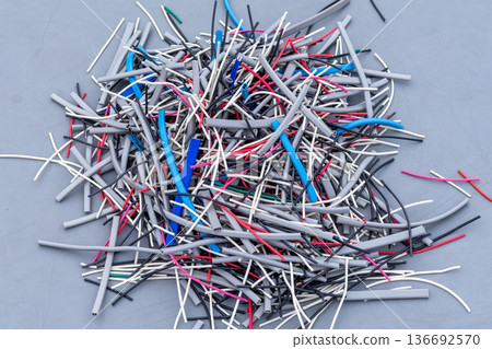 VVF cable sheath scraps from practice for the second-class electrician skill test VVF cable sheath scraps from practice for the second-class electrician skill test 136692570