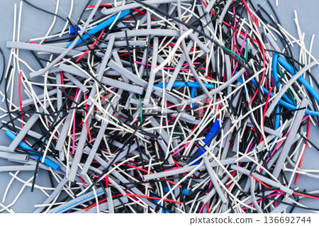 VVF cable sheath scraps from practice for the second-class electrician skill test 136692744