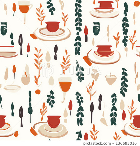 A family reunion dinner pattern with a warm and festive dining table setting 136693016