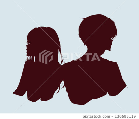 男女背靠背剪影負 136693119