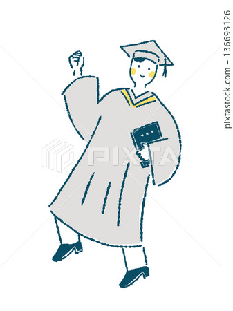 圖：一名身穿學術禮服的男子高興地揮舞著拳頭。 136693126