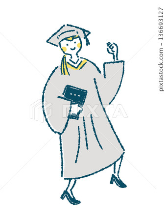 圖:一位身穿學位服的女子高興地揮舞著拳頭。 圖:一位身穿學位服的女子高興地揮舞著拳頭。 136693127