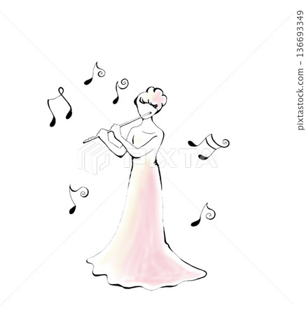 A woman blowing a flute 136693349