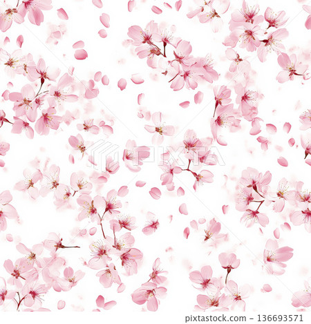 A pattern of cherry blossoms falling on a gentle spring breeze, soft pink hues. A pattern of cherry blossoms falling on a gentle spring breeze, soft pink hues. 136693571
