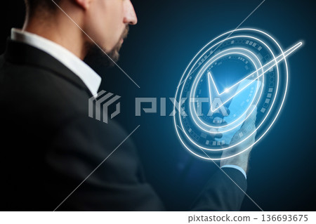 Man using digital interface to confirm banking invoice payment in a modern setting Man using digital interface to confirm banking invoice payment in a modern setting 136693675