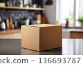 Cardboard boxes in empty office interior, moving concept. . Move to new office. Ai generative 136693787