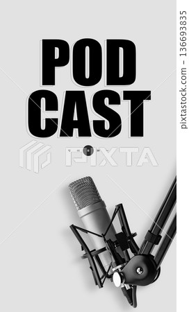 Microphone setup for podcast recording with controls on a minimal background 136693835