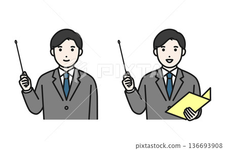 一位男性商人用指示棒解釋著 136693908