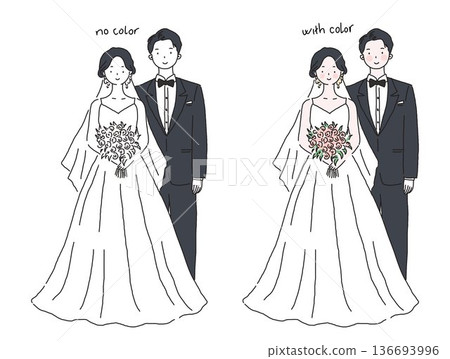 Wedding couple, cute bride and groom, hand drawn couple 136693996
