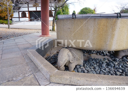 Kakuozan Nittaiji Temple: A water basin supported by elephants Kakuozan Nittaiji Temple: A water basin supported by elephants 136694639