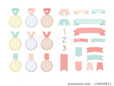 粉彩獎章和瑤帶套裝 - 新擬物主義風格獎章 136694651