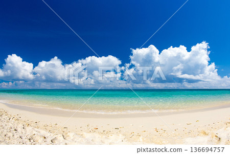 Blue sea and blue sky. Beach and sea. Blue sky over calm sea Blue sea and blue sky. Beach and sea. Blue sky over calm sea 136694757
