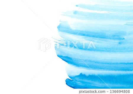 Watercolor. Blue abstract painted ink strokes set on watercolor paper. 136694808