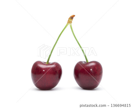 Cherry isolated. Cherries on white background. Sour cherry on white. Cherry isolated. Cherries on white background. Sour cherry on white. 136694815