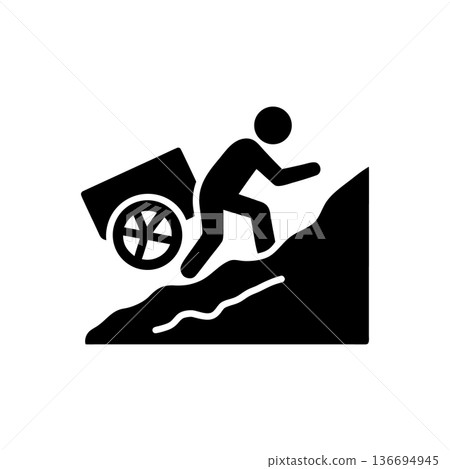 Pushing Heavy Cart Uphill Icon Pushing Heavy Cart Uphill Icon 136694945