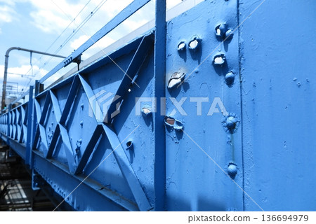 Machine-gun bullet holes remaining on the elevated railway (from the footbridge in front of JR Sannomiya Station in Kobe City) 136694979