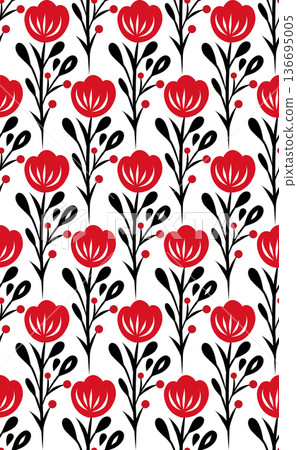 Vector seamless pattern with decorative red flowers. Ornate blooming texture. Decorative blossom ornament 136695005