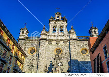 Santa Maria church in the old town of Tolosa near Oria river, Basque Country, Spain. Santa Maria church in the old town of Tolosa near Oria river, Basque Country, Spain. 136695318