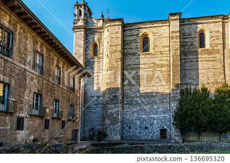 Santa Maria church in the old town of Tolosa near Oria river, Basque Country, Spain. Santa Maria church in the old town of Tolosa near Oria river, Basque Country, Spain. 136695320