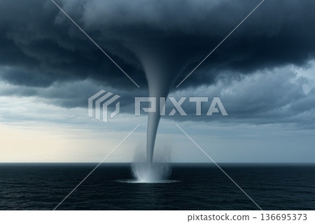 發生在波濤洶湧海面上的龍捲風：一種強大的自然威脅 136695373