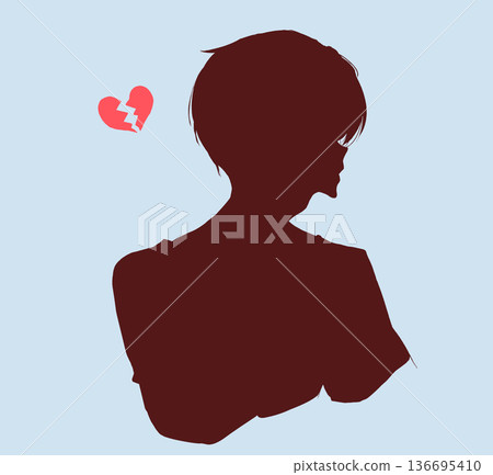 男性側臉破碎的心形輪廓 男性側臉破碎的心形輪廓 136695410