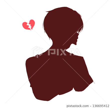 Male profile broken heart silhouette Male profile broken heart silhouette 136695412