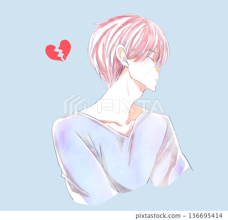 Man with closed eyes, profile, broken heart Man with closed eyes, profile, broken heart 136695414