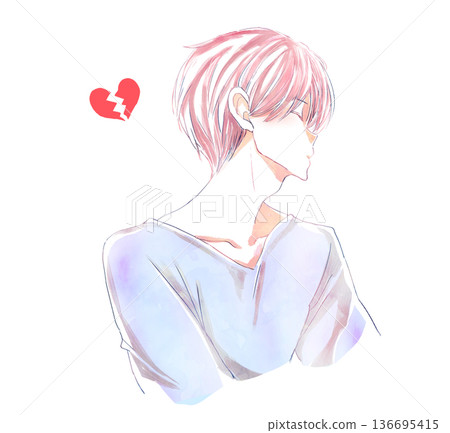 閉著雙眼的男人，側臉，心碎 136695415
