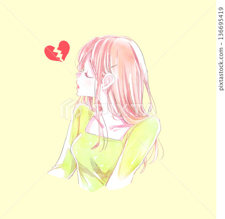 Woman with closed eyes, profile, broken heart Woman with closed eyes, profile, broken heart 136695419