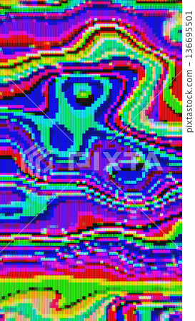Vibrant Glitch Pattern in Neon Green, Pink, Blue for Retro 80s, Cyberpunk Aesthetic 136695501