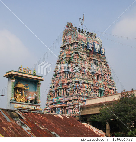 Horse chariot and Arulmigu Sri Parthasarathyswamy Temple, Chennai, India. 136695758