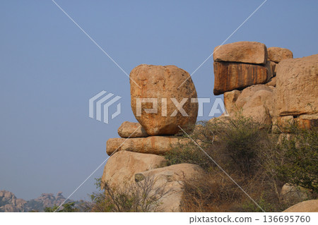 Rock formation near of the Sanapur Reservoir, Karnataka, India. Rock formation near of the Sanapur Reservoir, Karnataka, India. 136695760