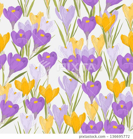 Seamless Pattern with Fresh Spring Flowers Bouquets 136695772