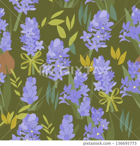 Seamless Pattern with Fresh Spring Flowers Om Green Backgrounds Seamless Pattern with Fresh Spring Flowers Om Green Backgrounds 136695773