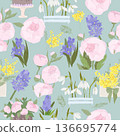 Seamless Pattern with Fresh Spring Flowers Bouquets 136695774