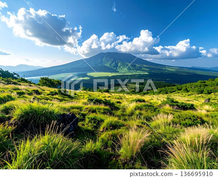 【人工智慧生成的圖像】日本的自然美景：阿蘇山及其壯觀的火山口的壯麗景色 136695910