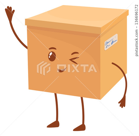 Winking parcel box cartoon mascot. Shipping service character Winking parcel box cartoon mascot. Shipping service character 136696172