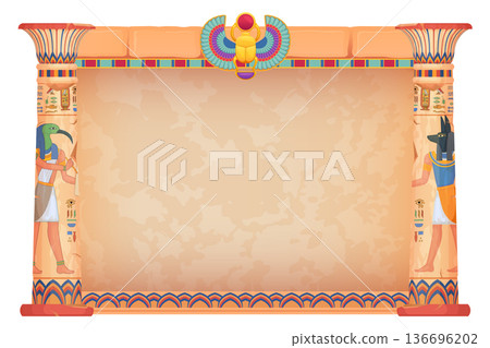 Egyptian game frame. Cartoon ancient column background 136696202