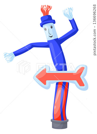 Direction pointer on inflatable tube man cartoon icon Direction pointer on inflatable tube man cartoon icon 136696268