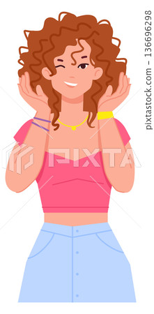 Curly hair woman. Beauty care pretty character 136696298